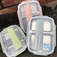 四格不鏽鋼附蓋式分隔便當盒(黑色)