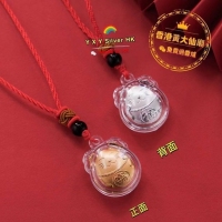 ㊣足銀999超萌雙面招財貓黑瑪瑙紅繩拉扯項鍊/金