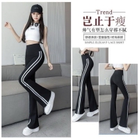 條紋鯊魚皮喇叭褲/5.加大黑 240618