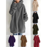 秋冬款連帽加絨長版外套/5XL/灰